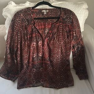 Amuse Society Red and Black Patterned Blouse
